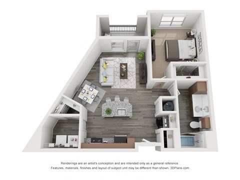Floor plan for 1 bed, 1 bath, 856 sqft